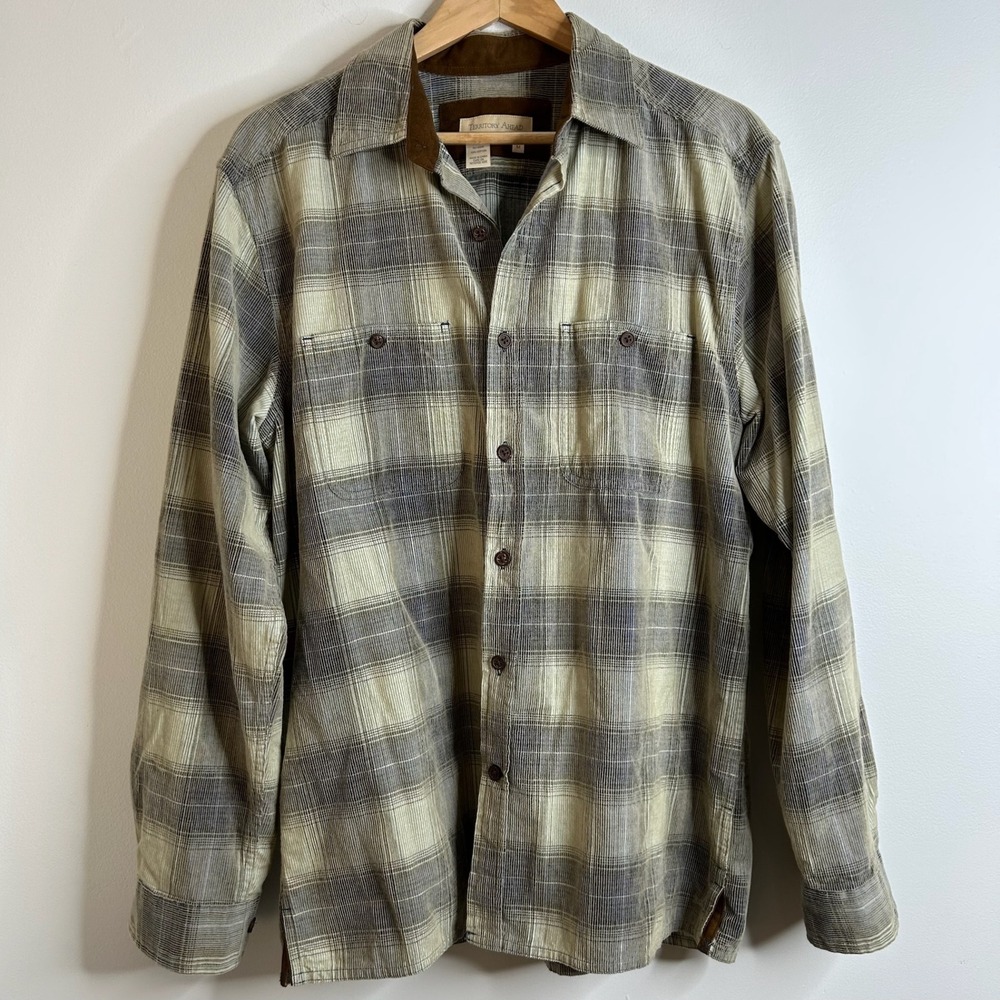 Territory‎ Ahead Corduroy Shirt Sz M Plaid Green Navy Outdoor Rugged Lightweight